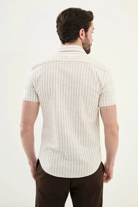 Marina Striped Beige Short Sleeve Shirt