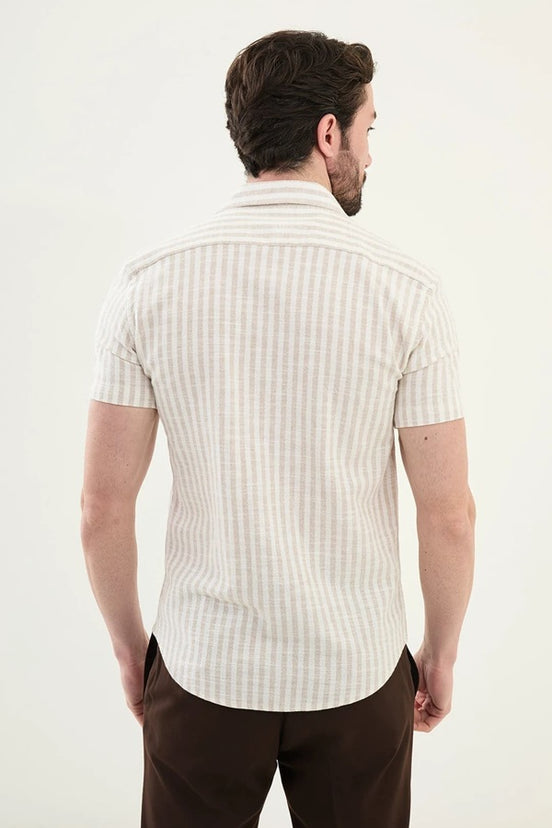 Striped Beige Short Sleeve Shirt