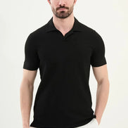 Marina Striped Mens Polo Shirt Black