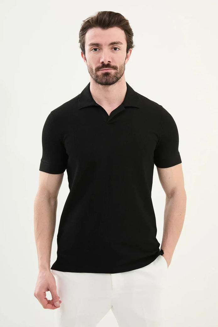 Marina Striped Mens Polo Shirt Black