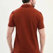 Marina Striped Mens Polo Shirt Rust Brown