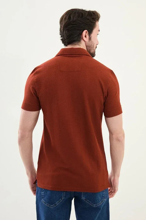 Marina Striped Mens Polo Shirt Rust Brown