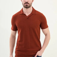 Marina Striped Mens Polo Shirt Rust Brown