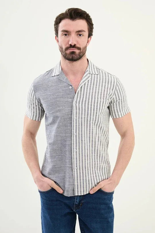 Marina Striped Navy Blue Short Sleeve Shirt