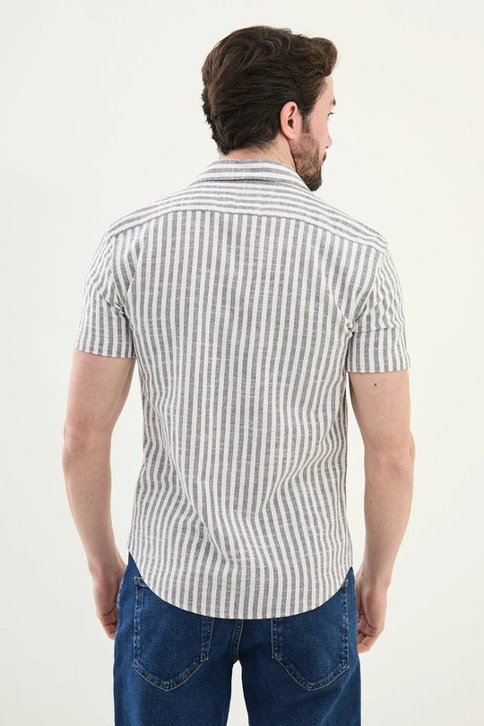 Striped Navy Blue Short Sleeve Shirt