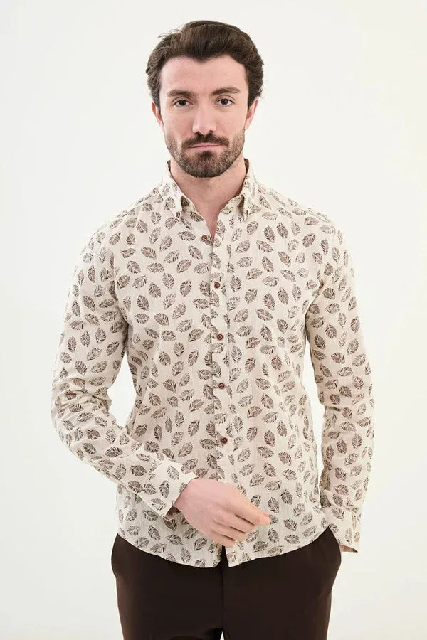 Marina Tropical Beige Linen Shirt