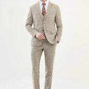 Marion 3 Piece Plaid Beige Linen Suit