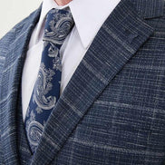 Marion 3 Piece Plaid Navy Blue Linen Suit