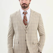 Marion Beige 3 Piece Checkered Suit