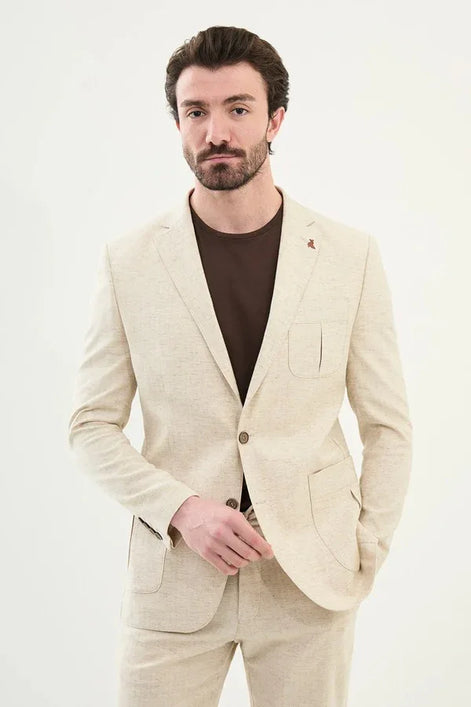 Marion Beige Mens Linen Suit