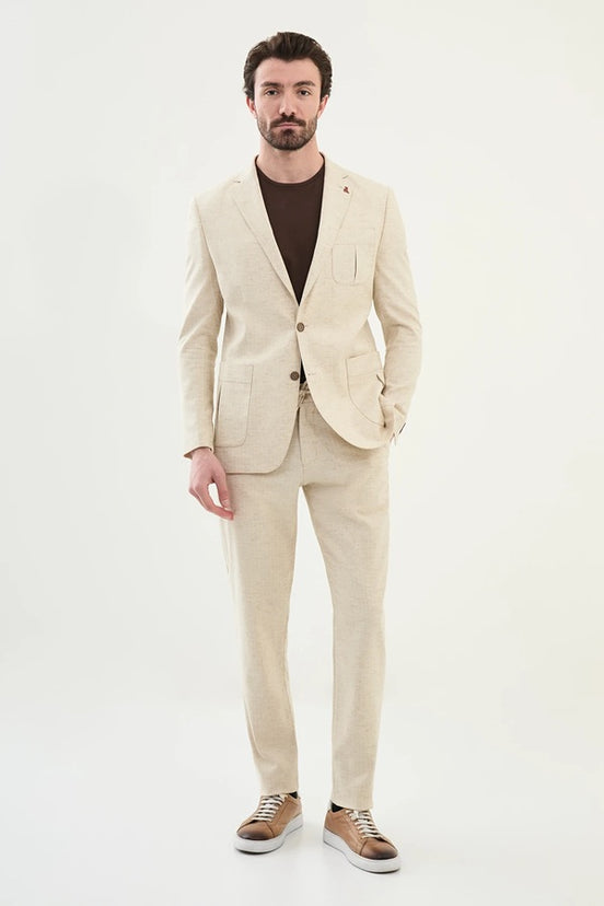 Beige Mens Linen Suit