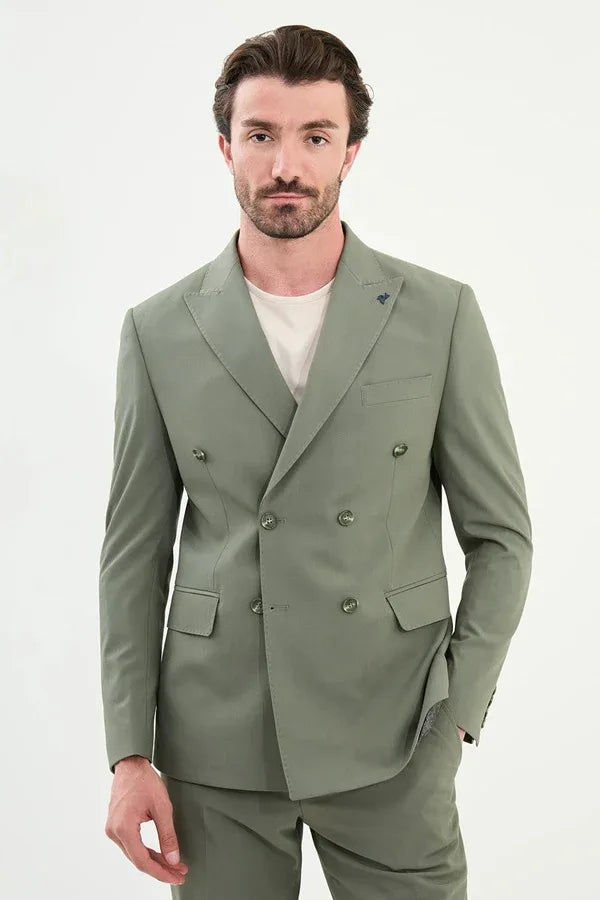 Marion Cotton Sage Green Double Breasted Suit