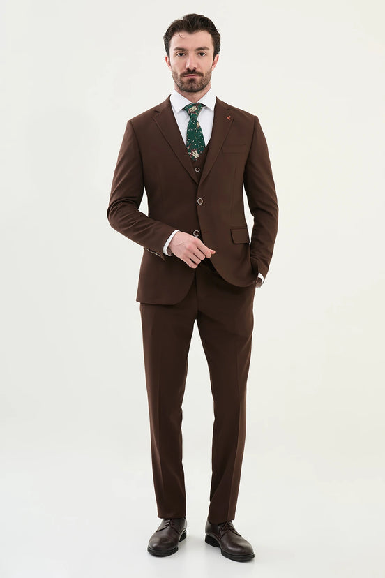 Dark Brown 3 piece suit for Men - mens slim fit suits