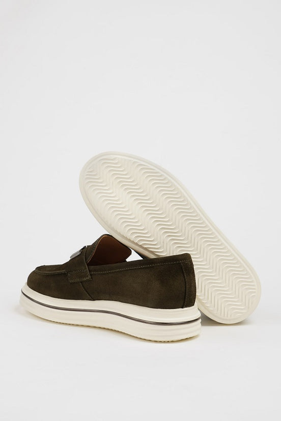 Men's Khaki Green Suede Loafers