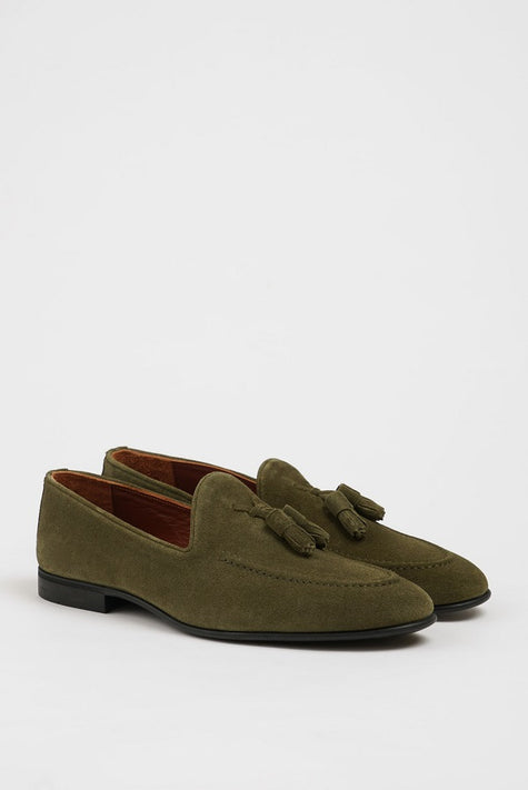 Marion Men's Khaki Green Suede Tassel Loafers
