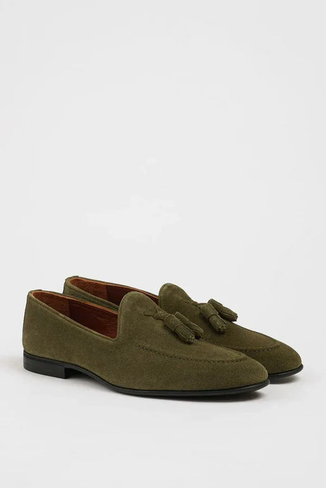 Marion Men's Khaki Green Suede Tassel Loafers