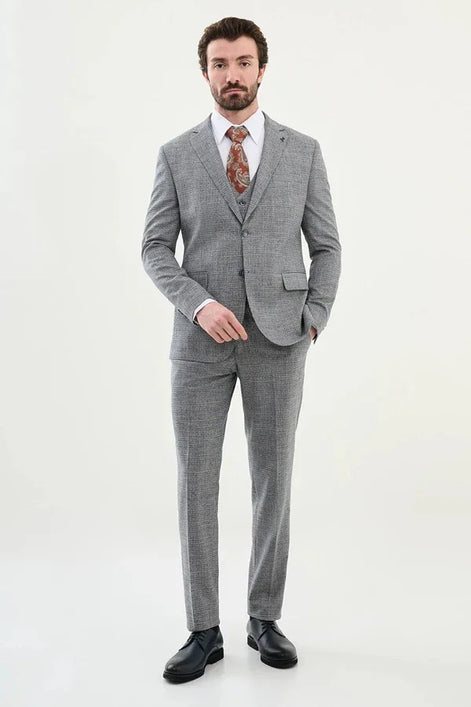 Marion Navy Blue 3 Piece Checkered Suit