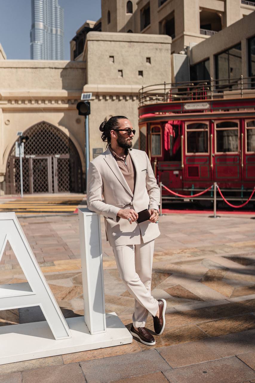 Marion 2 Piece Buckle Beige Suit
