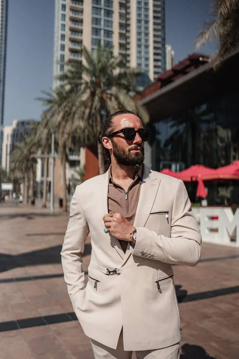 Marion 2 Piece Buckle Beige Suit