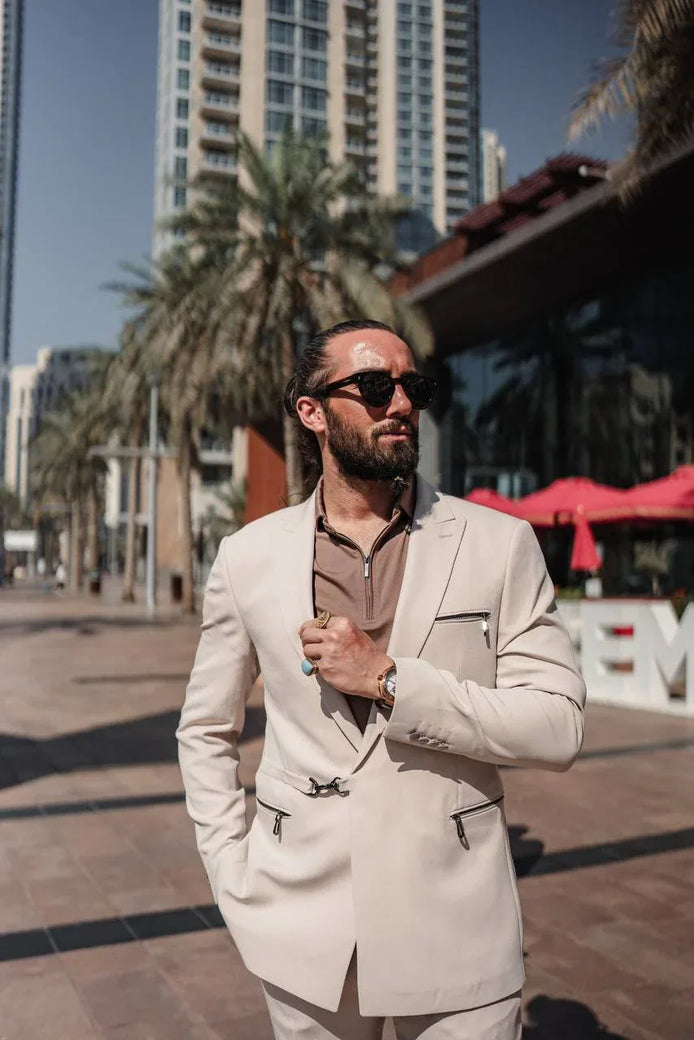 Marion 2 Piece Buckle Beige Suit