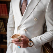 Marion Striped Double Breasted Suit Ivory