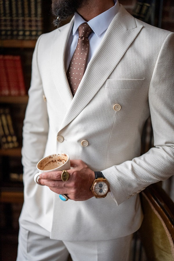 Marion Striped Double Breasted Suit Ivory