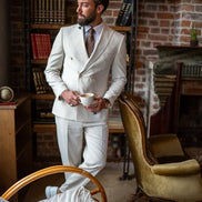 Marion Striped Double Breasted Suit Ivory