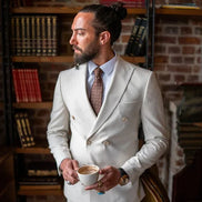 Marion Striped Double Breasted Suit Ivory