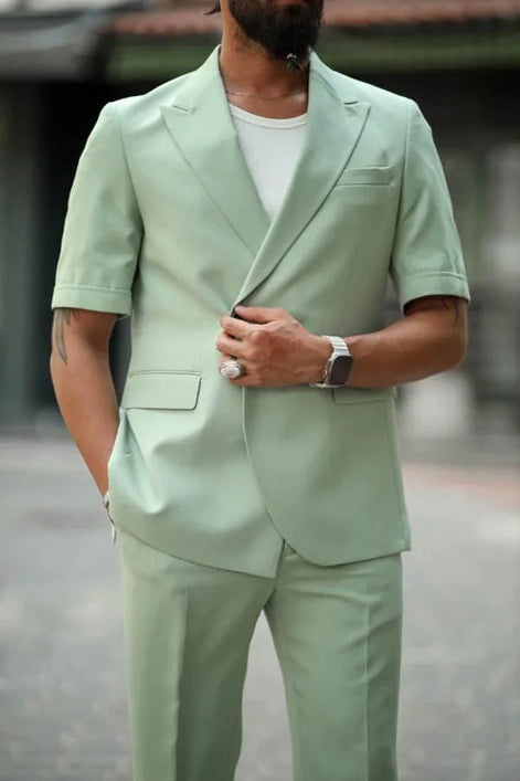 Marion 2 Piece Short Sleeve Sage Green Suit