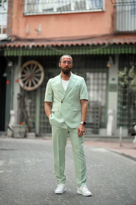 Marion 2 Piece Short Sleeve Sage Green Suit