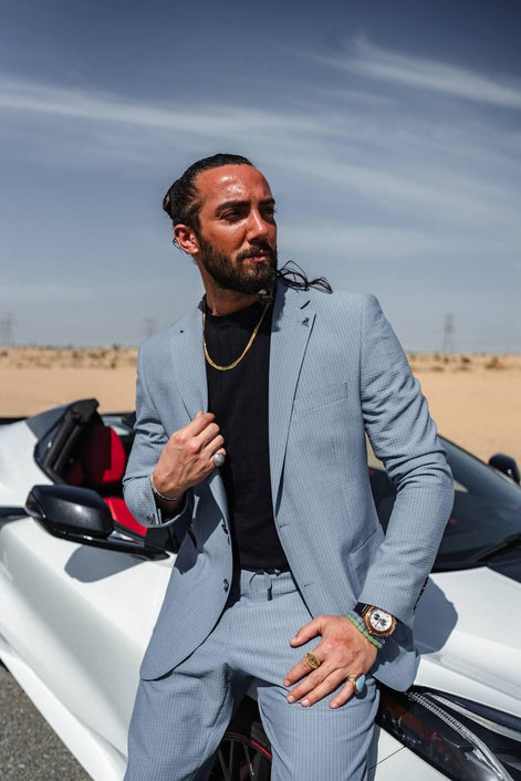 Marion 2 Piece Striped Light Blue Suit