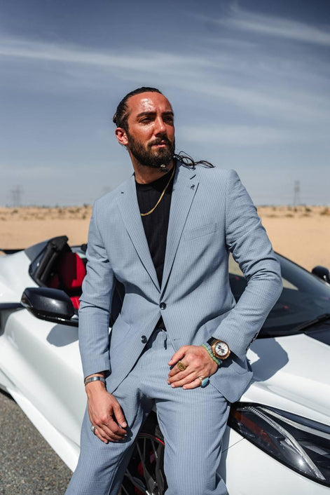 Marion 2 Piece Striped Light Blue Suit