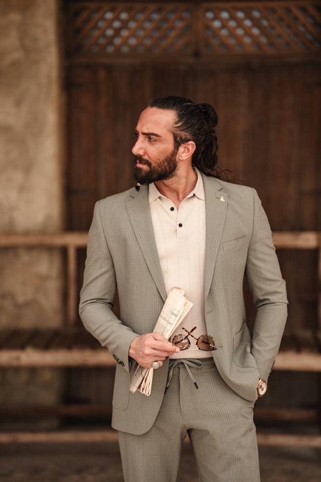 Marion 2 Piece Striped Khaki Suit