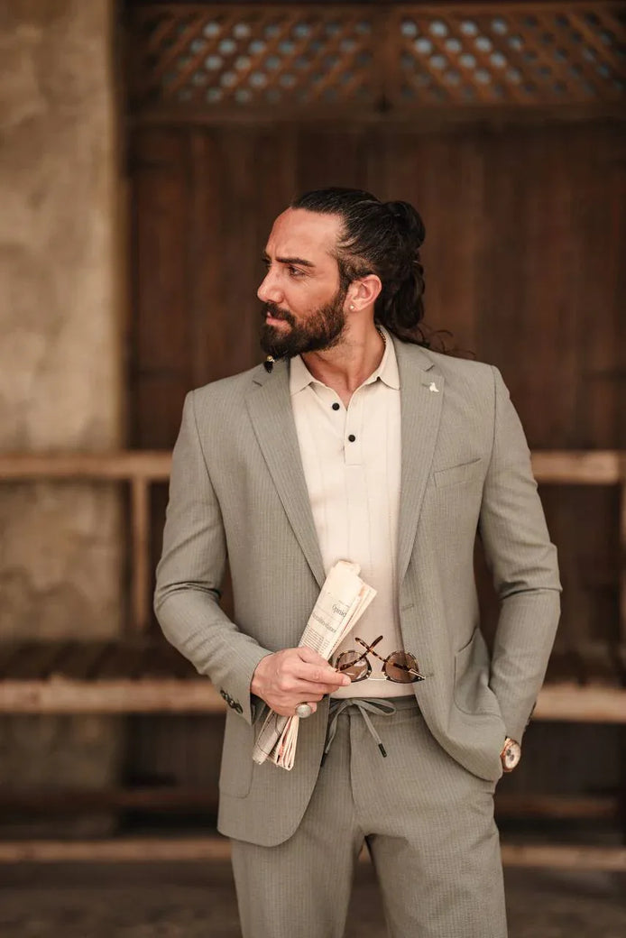 Marion 2 Piece Striped Khaki Suit