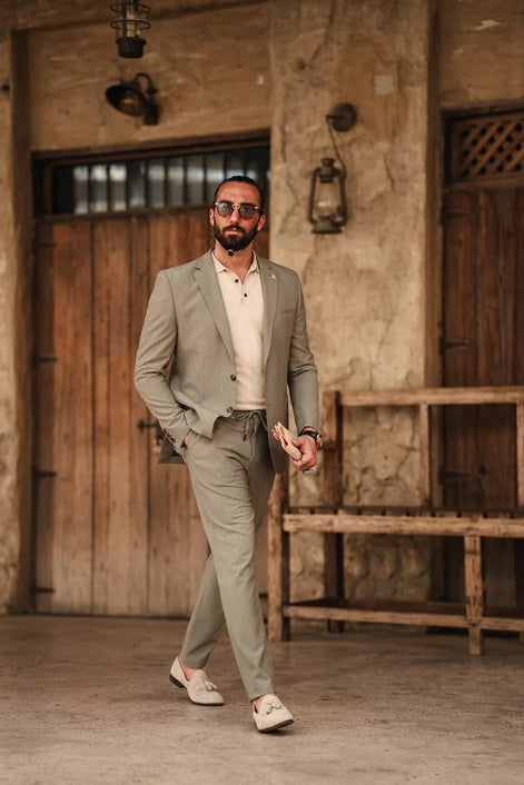 Marion 2 Piece Striped Khaki Suit