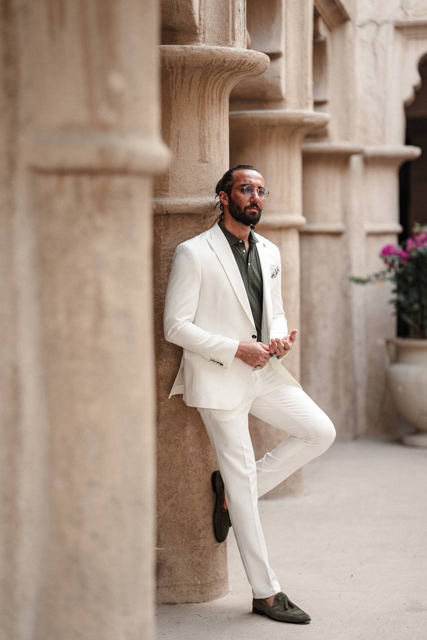 Marion Slim Fit 2 Piece White Suit