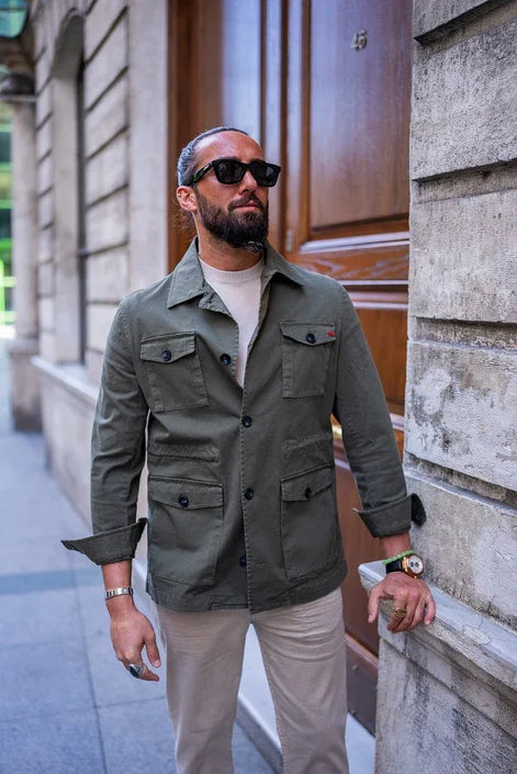 Marion Slim Fit Double Pocket Khaki Safari Jacket