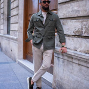 Marion Slim Fit Double Pocket Khaki Safari Jacket