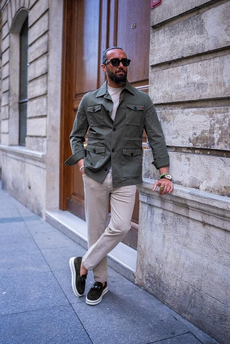 Marion Slim Fit Double Pocket Khaki Safari Jacket