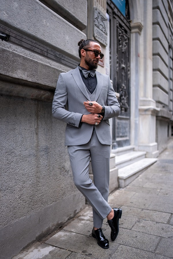 Marion Slim Fit Peak Lapel 3 Piece Tuxedo - Gray