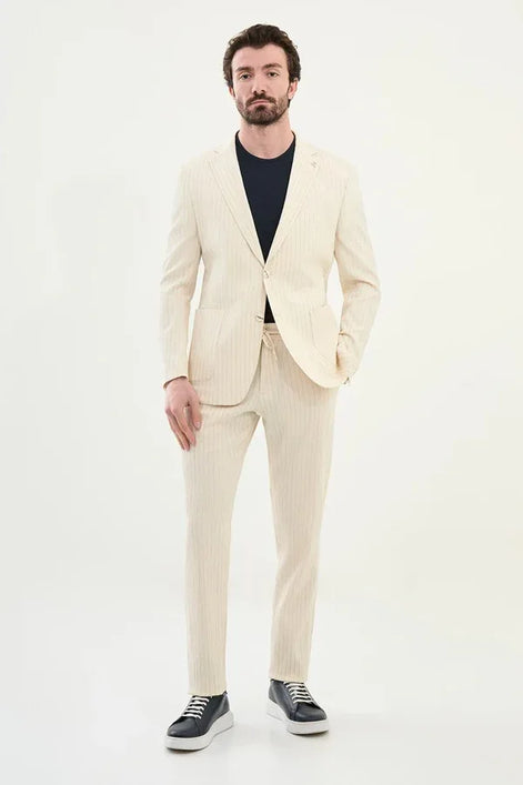 Marion 2 Piece Beige Pin Stripe Suit