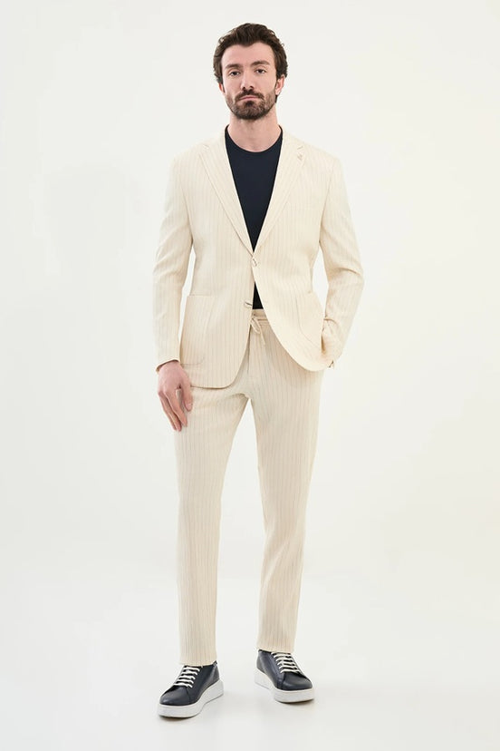 Beige Pin Stripe Suit