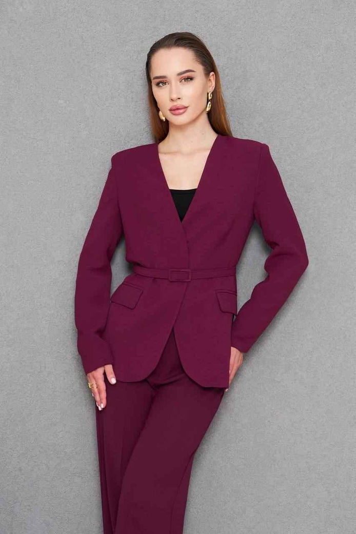 Belted Maroon Suit Womens
