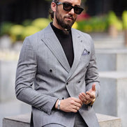 Rapid Gray Slim Fit Peak Lapel Double Breasted Striped Suit