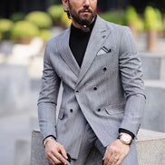 Rapid Gray Slim Fit Peak Lapel Double Breasted Striped Suit