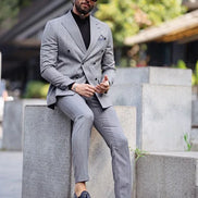 Rapid Gray Slim Fit Peak Lapel Double Breasted Striped Suit