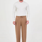 Men's Pleated Drawstring Trousers Beige