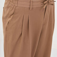 Men's Beige Pleated Drawstring Trousers