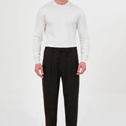 Men's Pleated Drawstring Trousers Coffee Brown