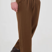 Men's Pleated Drawstring Trousers Brown